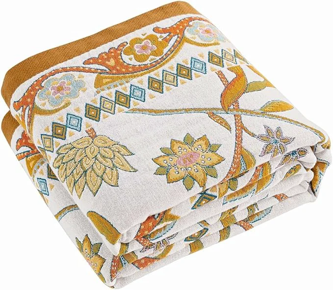 Efficient Fall Throw Blanket for Couch Brown Boho Decorative Throw Blanket Cotton Muslin Breathable Woven Farmhouse Blankets Quilt 80 quot x90 quot Reversible Lightweight Blankets Bohemian Throw Quilt Genuine