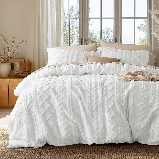 Responsible Bedsure Boho Duvet Cover Cal King Size Soft amp Comfortable Elegant Design Boho Bedding for Decoration Machine Washable Comforter Cover for All Seasons Includes 1 Duvet Cover amp 2 Pillow Shams White Safe