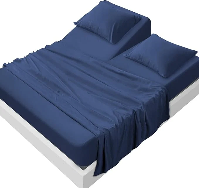 Lightweight SPRINGSPIRIT Split Top King Sheets Sets for Adjustable Bed 4 Piece Bed Sheets Set Deep Pockets Extra Soft and Breathable Bedding Sheets Navy Comfortable