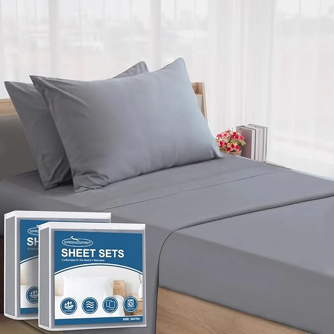 Environmentally Friendly SPRINGSPIRIT Cot Sheets 30 quot x 75 quot x 9 quot 4 Piece Cot Sheet Set 2 Pack Cot Size Fitted Sheets with Narrow Twin Camp Bunk R Bunk Guest Beds Trifold Mattress Grey Smooth