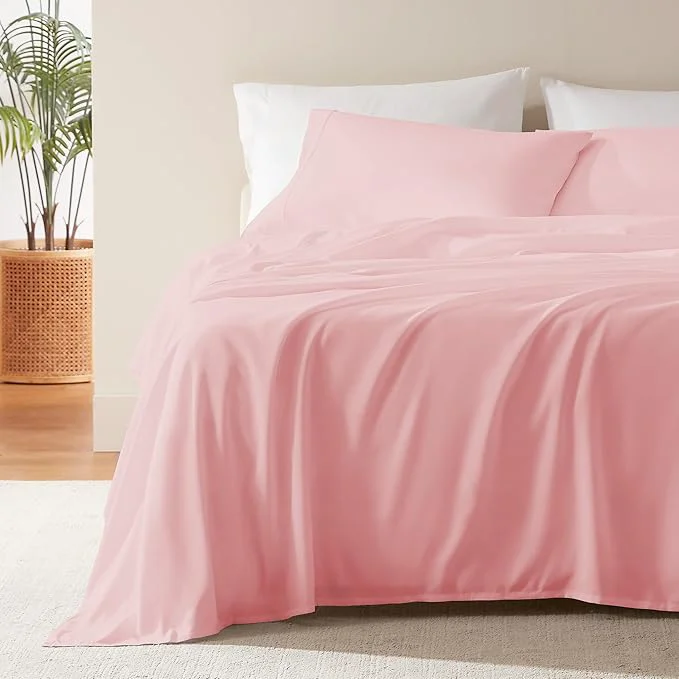 Pure SLEEP ZONE Nanotex Super Soft Cooling King Bed Sheets Set 4 Piece – Easy Care Fitted Flat Sheet amp Pillowcase Sets – Wrinkle Fade Resistant Deep Pocket 16 quot Ballet Pink King Optimized