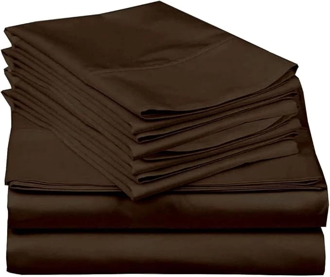 Durable Mattress-Homes 6 Piece Cal-King Sheet Set Hotel Luxury Collection Egyptian Cotton 18 Inch Deep Pocket Fitted Sheet Soft amp Cool Breathable Bedding with 4 Pillowcases in Chocolate Solid World-Class