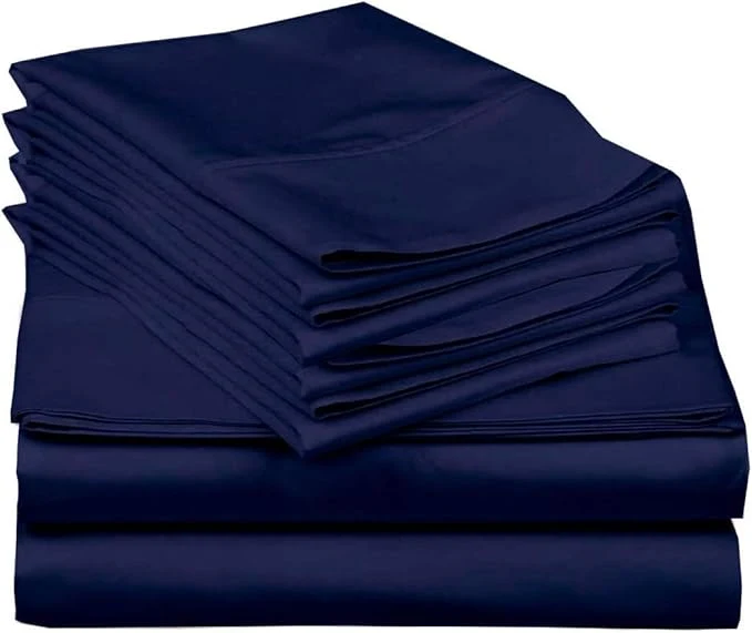 Elegant Mattress-Homes 6 Piece Cal King Size Sheet Set Hotel Luxury Collection Egyptian Cotton 18 Inch Deep Pocket Fitted Sheet Soft amp Cool California King Size 6 Pcs Navy Blue Solid Consistent