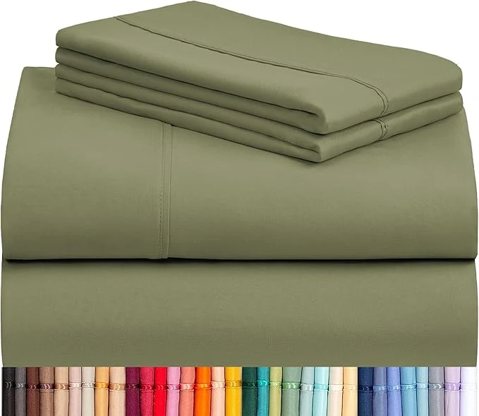 Long-Lasting LuxClub 4 PC Full Sheet Set Breathable Luxury Bed Sheets Deep Pockets 18 quot Wrinkle Cooling Bed Sheets Machine Washable Hotel Bedding Silky Soft – Olive Full World-Class