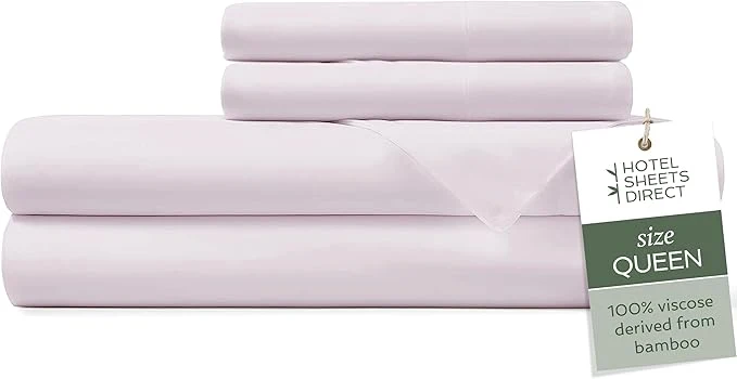 Crafted Hotel Sheets Direct 4 Piece Bed Sheet Set Queen Size Viscose Derived from Bamboo Sheets Set with 2 Pillowcases Cooling amp Breathable Luxury Bedding Moisture-Wicking amp Silky Soft Light Pink Premium Material