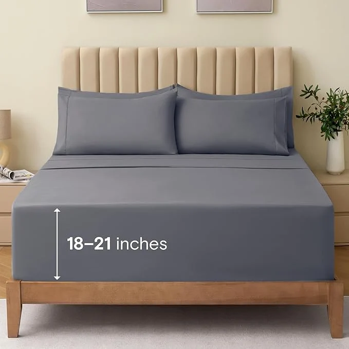 Environmentally Friendly LuxClub 4 PC Full Size Sheet Set Bed Sheets Deep Pockets 18 quot Wrinkle Cooling Bed Sheets Machine Washable Hotel Bedding Silky Soft – Light Grey Full Prestigious