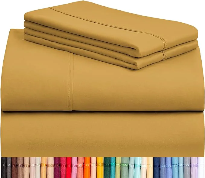 Advanced LuxClub 4 PC California King Sheet Set Breathable Luxury Bed Sheets Deep Pockets 18 quot Wrinkle Cooling Sheets Machine Washable Hotel Bedding Silky Soft – Medallion Gold Cal King Fine