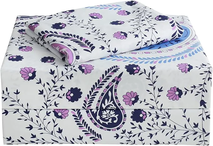 Next-Generation JSD Paisley Floral Printed Sheet Set Twin Size 3 Piece Soft Pattern Microfiber Sheets Extra Deep Pocket Versatile