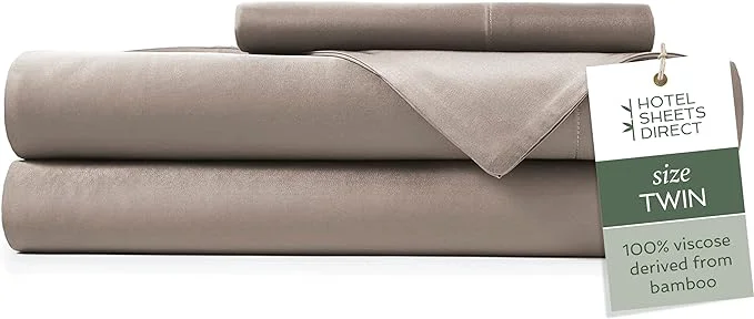 Exclusive Hotel Sheets Direct 3 Piece Bed Sheet Set Twin Size Viscose Derived from Bamboo Sheets Set with 1 Pillowcase Cooling amp Breathable Luxury Bedding Moisture-Wicking amp Silky Soft Texture Sand
