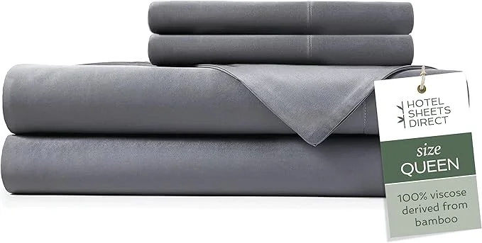 Premium Hotel Sheets Direct 4 Piece Bed Sheet Set Queen Size Viscose Derived from Bamboo Sheets Set with 2 Pillowcases Cooling amp Breathable Luxury Bedding Moisture-Wicking amp Silky Soft Dark Gray Fast