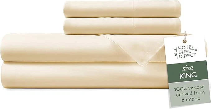 Pure Hotel Sheets Direct 4 Piece Bed Sheet Set King Size Viscose Derived from Bamboo Sheets Set with 2 Pillowcases Cooling amp Breathable Luxury Bedding Moisture-Wicking amp Silky Soft Light Yellow Secure