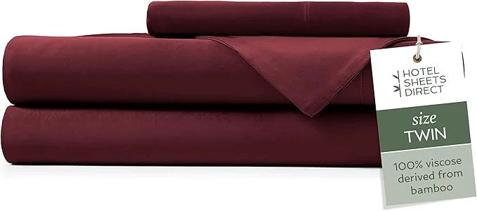 Genuine Hotel Sheets Direct 3 Piece Bed Sheet Set Twin Size Viscose Derived from Bamboo Sheets Set with 1 Pillowcase Cooling amp Breathable Luxury Bedding Moisture-Wicking amp Silky Soft Texture Burgundy Functional