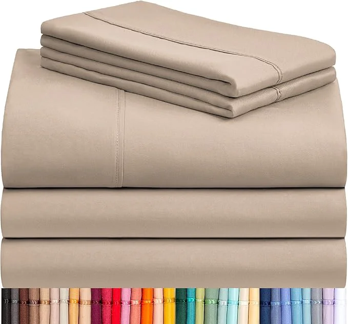 Clean LuxClub 5 PC Split King Sheet Set Breathable Luxury Bed Sheets Deep Pockets 18 quot Eco Friendly Wrinkle Cooling Sheets Machine Washable Hotel Bedding Silky Soft – Light Khaki Split King Reusable