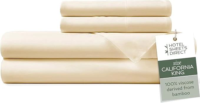 Hotel Sheets Direct 4 Piece Bed Sheet Set California King Size Viscose Derived from Bamboo Sheets Set with 2 Pillowcases Cooling amp Breathable Luxury Bedding Moisture-Wicking Light Yellow Original Design