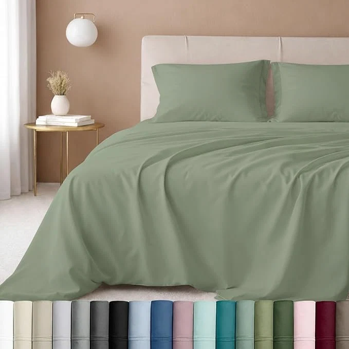 Fast California Design Den Natural Cotton Bed Sheets King Size Set – Luxury 600 Thread Count Sateen Hotel Quality King Size Sheet Set Fully Elasticized Deep Pockets Cool and Durable – Laurel Green Optimized