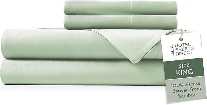 Safe Hotel Sheets Direct 4 Piece Bed Sheet Set King Size Viscose Derived from Bamboo Sheets Set with 2 Pillowcases Cooling amp Breathable Luxury Bedding Moisture-Wicking amp Silky Soft Light Green Functional