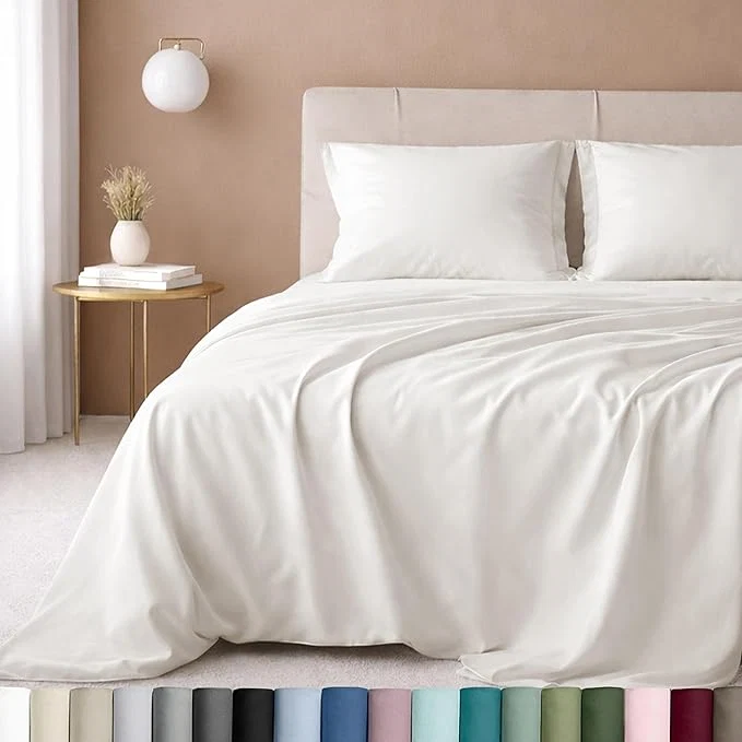 Fine California Design Den Twin Sheet Set – Cotton Luxuriously Soft 600 Thread Count Sateen Bedding Deep Pocket Twin Sheets – True Ivory High-Quality