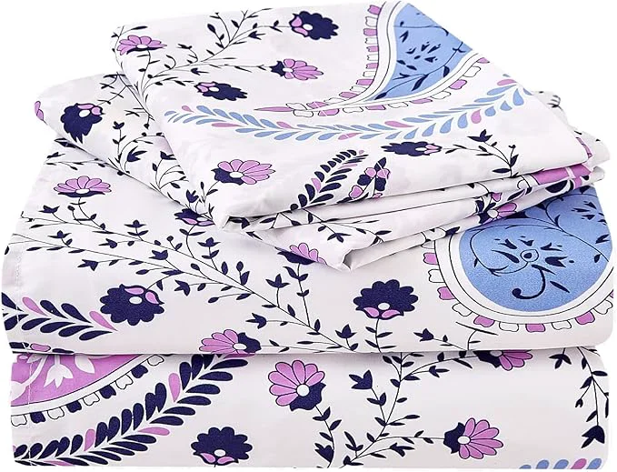 Proven JSD Paisley Floral Printed Sheet Set Cal King 4 Piece Soft Pattern Microfiber Sheets Extra Deep Pocket Secure