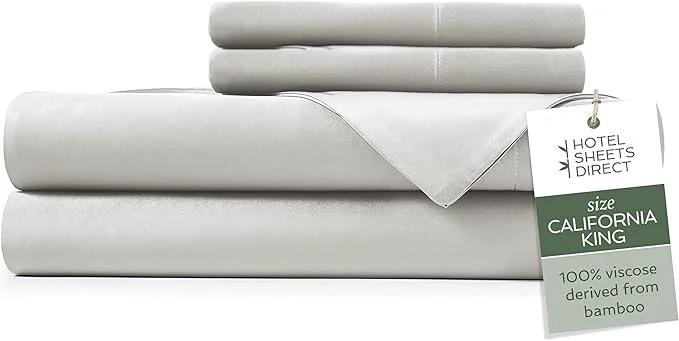 Efficient Hotel Sheets Direct 4 Piece Bed Sheet Set California King Size Viscose Derived from Bamboo Sheets Set with 2 Pillowcases Cooling amp Breathable Luxury Bedding Moisture-Wicking Light Gray Recyclable