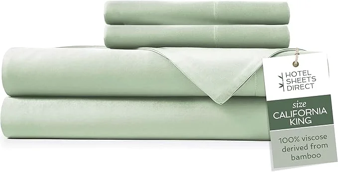 Outstanding Hotel Sheets Direct 4 Piece Bed Sheet Set California King Size Viscose Derived from Bamboo Sheets Set with 2 Pillowcases Cooling amp Breathable Luxury Bedding Moisture-Wicking Light Green Organic