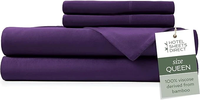 Functional Hotel Sheets Direct 4 Piece Bed Sheet Set Queen Size Viscose Derived from Bamboo Sheets Set with 2 Pillowcases Cooling amp Breathable Luxury Bedding Moisture-Wicking amp Silky Soft Texture Purple Exceptional
