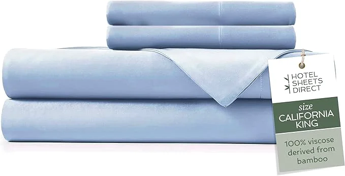 Advanced Hotel Sheets Direct 4 Piece Bed Sheet Set California King Size Viscose Derived from Bamboo Sheets Set with 2 Pillowcases Cooling amp Breathable Luxury Bedding Moisture-Wicking Light Blue Original Design