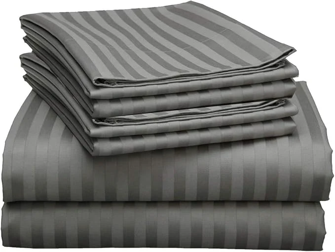 Dependable Mattress-Homes 6 Piece Cal-King Sheet Set Hotel Luxury Collection Egyptian Cotton 18 Inch Deep Pocket Fitted Sheet Soft amp Cool Breathable Bedding with 4 Pillowcases in Dark Grey Stripe Refined