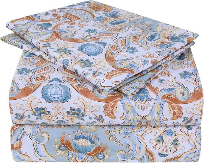 Convenient JSD Paisley Printed Sheet Set Twin Size 3 Piece Soft Pattern Microfiber Sheets Extra Deep Pocket High-Performance