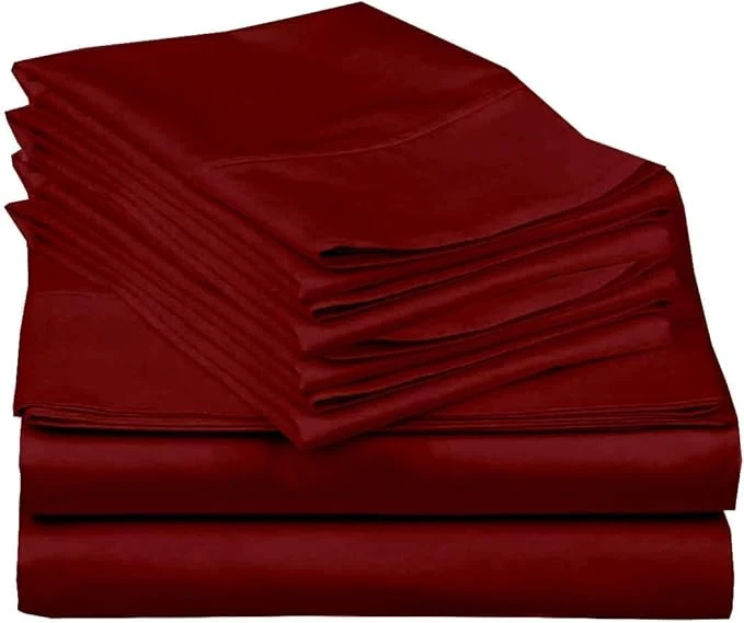 Dependable Mattress-Homes Extra Deep Pocket 6 Piece King Sheet Set Hotel Luxury Collection Egyptian Cotton 21 quot Deep Fitted Sheet Soft Cool amp Breathable Bedding with 4 Pillowcases in Burgundy Solid Lightweight