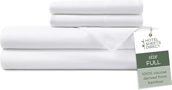 Proven Hotel Sheets Direct 4 Piece Bed Sheet Set Full Size Viscose Derived from Bamboo Sheets Set with 2 Pillowcases Cooling amp Breathable Luxury Bedding Moisture-Wicking amp Silky Soft Texture White Easy-to-Use