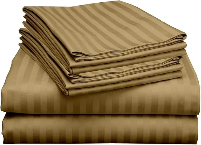 Stylish Mattress-Homes 6 Piece Full Sheet Set Hotel Luxury Collection Egyptian Cotton 18 Inch Deep Pocket Fitted Sheet Soft amp Cool Breathable Bedding with 4 Pillowcases in Taupe Stripe World-Class