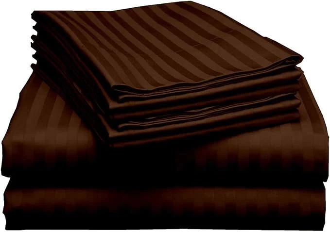 Sustainable Mattress-Homes Premium Collection 7 PC Split Sheet Set Egyptian Cotton Crisp Fits Mattress Up to 18 quot DEEP Pocket King Size Machine Wash Extra-Soft Breathable Sheets in Chocolate Stripe Powerful
