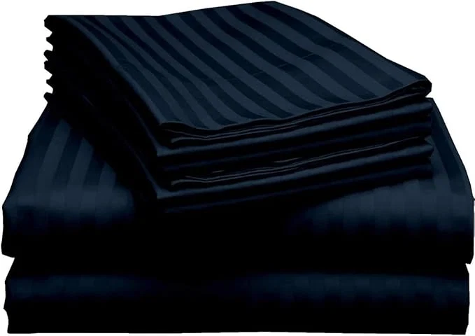 Versatile Mattress-Homes Extra Deep Pocket 6 Piece King Sheet Set Hotel Luxury Collection Egyptian Cotton 21 quot Deep Fitted Sheet Soft Cool amp Breathable Bedding with 4 Pillowcases in Navy Blue Stripe Convenient