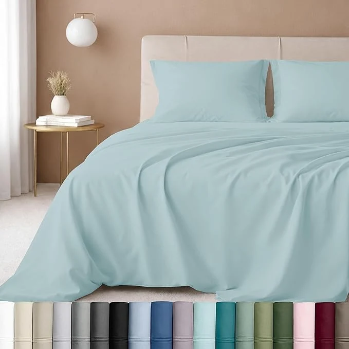 Safe California Design Den Luxury King Size Sheet Set – Cotton 600 Thread Count Deep Pocket King Sheets Hotel-Quality Bedding with Sateen Weave – Seafoam Lightweight