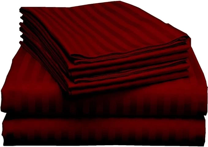 Natural Mattress-Homes Extra Deep Pocket 6 Piece Full Sheet Set Hotel Luxury Collection Egyptian Cotton 21 quot Deep Fitted Sheet Soft Cool amp Breathable Bedding with 4 Pillowcases in Burgundy Stripe High-Quality