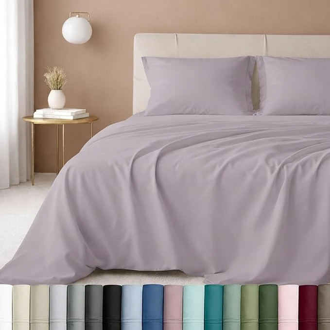 Top-Quality California Design Den – Luxury Full Size Sheet Set – Cotton 600 Thread Count Deep Pocket Full Size Bed Sheets Sateen Weave – Lavender Secure