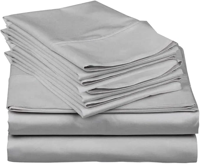 Fine Mattress-Homes Extra Deep Pocket 6 Piece Full Sheet Set Hotel Luxury Collection Egyptian Cotton 21 quot Deep Fitted Sheet Soft Cool amp Breathable Bedding with 4 Pillowcases in Light Grey Solid Consistent