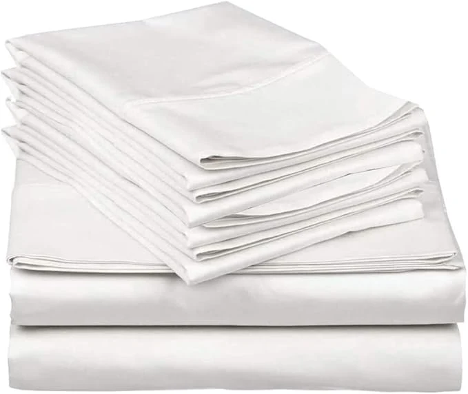 Authentic Mattress-Homes Extra Deep Pocket 6 Piece Queen Sheet Set Hotel Luxury Collection Egyptian Cotton 21 quot Deep Fitted Sheet Soft Cool amp Breathable Bedding with 4 Pillowcases in White Solid Comfortable