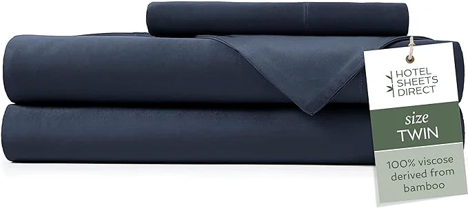 Quality Hotel Sheets Direct 3 Piece Bed Sheet Set Twin Size Viscose Derived from Bamboo Sheets Set with 1 Pillowcase Cooling amp Breathable Luxury Bedding Moisture-Wicking Silky Soft Texture Navy Blue World-Class