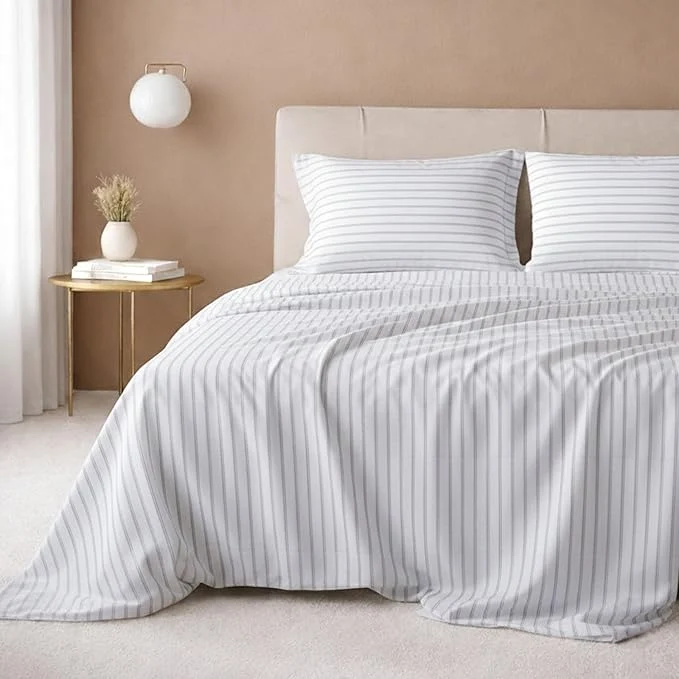 Secure CALIFORNIA DESIGN DEN 5-Star Hotel 600 Thread Count Cotton Soft amp Smooth Queen Sheet Set with Deep Pockets Quality Beats Egyptian Cotton Claims Ticking Stripe Grey Official