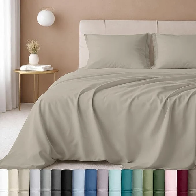 California Design Den Hotel Quality Full Size Bed Sheets Set – Luxury 600 Thread Count Sateen Natural Cotton Sheets Fully Elasticized Deep Pockets Crisp Cool and Durable Bed Set – Soft Linen High-End