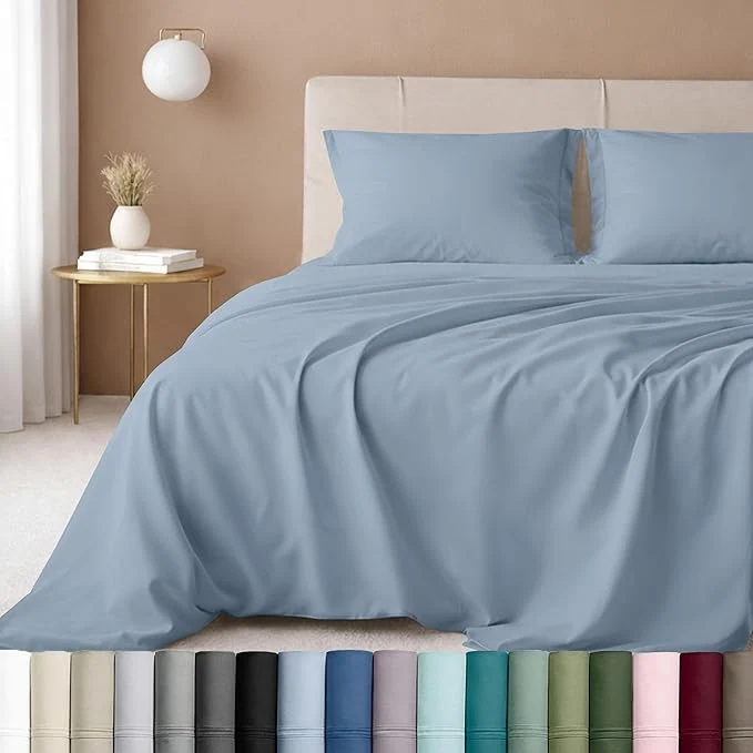 California Design Den Luxury Twin Sheet Set – Cotton 600 Thread Count Deep Pocket Twin Sheets Soft Hotel-Quality Bedding with Sateen Weave – Blue Crafted