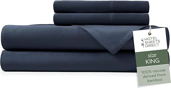 Superior Hotel Sheets Direct 4 Piece Bed Sheet Set King Viscose Derived from Bamboo Sheets Set with 2 Pillowcases Cooling amp Breathable Luxury Bedding Moisture-Wicking amp Silky Soft Texture Navy Blue Fashionable
