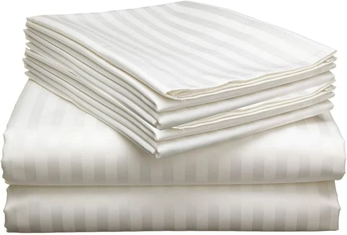 Reliable Mattress-Homes 6 Piece Queen Sheet Set Hotel Luxury Collection Egyptian Cotton 18 Inch Deep Pocket Fitted Sheet Soft amp Cool Breathable Bedding with 4 Pillowcases in Ivory Stripe Selected