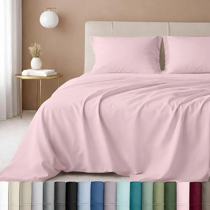 Refined California Design Den 5-Star Hotel-Quality Twin Bed Sheets Cotton Cotton Sheet Set – 600 Thread Count Sateen with Deep Pockets Blush Pink First-Class