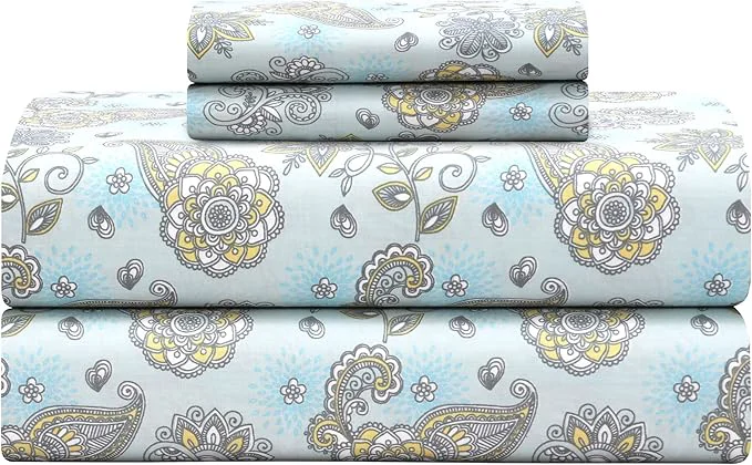 Fast Feather amp Stitch Softest Cotton Sheets 300 Thread Count Percale Weave Bedding 16 quot Deep Pocket Cooling Sheets Breathable Bed Set Hotel Premium Quality Full Aqua Paisley Eco-Friendly