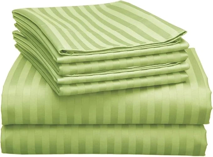 Smart Mattress-Homes Extra Deep Pocket 6 Piece Cal-King Sheet Set Hotel Luxury Collection Egyptian Cotton 21 quot Deep Fitted Sheet Soft Cool amp Breathable Bedding with 4 Pillowcases in Sage Stripe Specialty