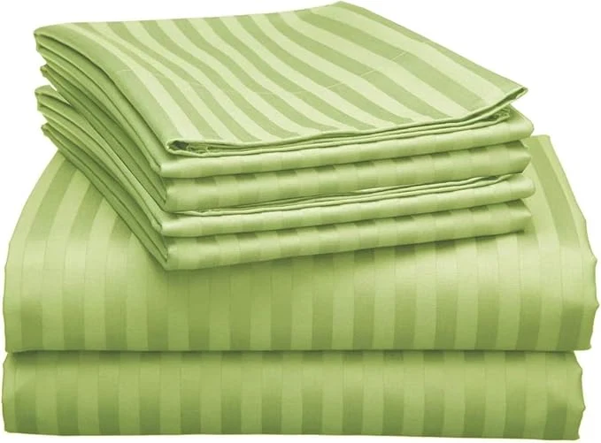 Excellent Mattress-Homes 6 Piece Full Sheet Set Hotel Luxury Collection Egyptian Cotton 18 Inch Deep Pocket Fitted Sheet Soft amp Cool Breathable Bedding with 4 Pillowcases in Sage Stripe