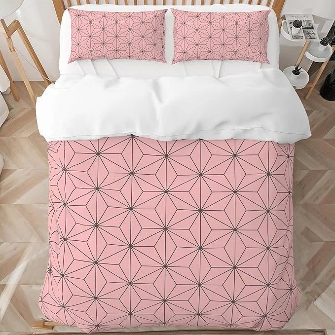 Long-Lasting INFLAG Anime Bedding Set – Soft Brushed Microfiber 68×90 Inches Duvet Cover Set 3 Piece 1 Duvet Cover with Zipper Closure and 2 Pillow Shams Twin Pink Superior