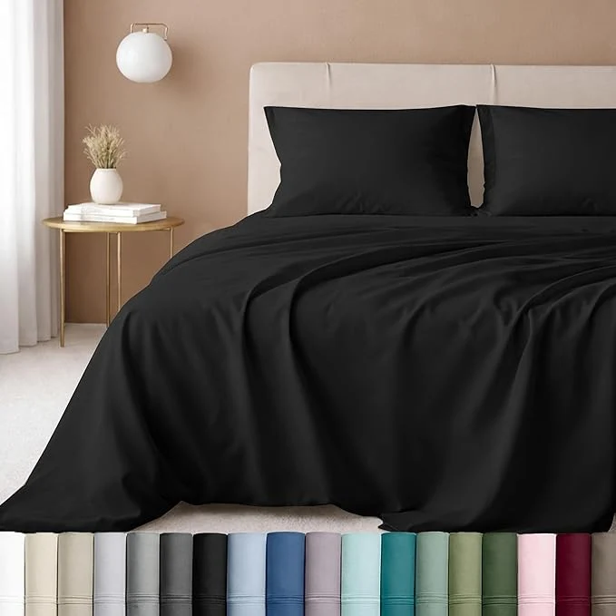 Next-Generation California Design Den Queen Sheet Set – Luxury 600 Thread Count Sateen Natural Cotton Sheets Queen Fully Elasticized Deep Pockets Crisp Cool and Durable Hotel Quality Bedding – Black Elegant